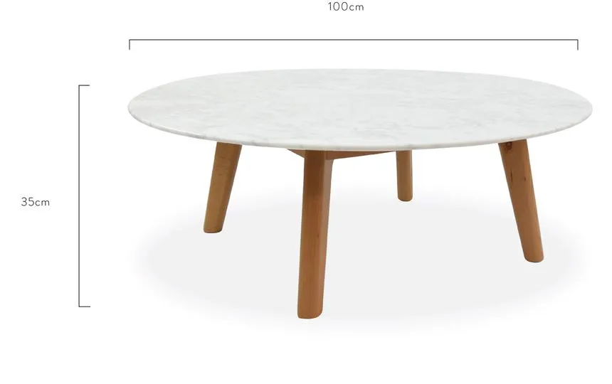 100cm Marble Round Coffee Table - Natural