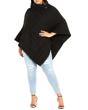 Aria Button Poncho | Black