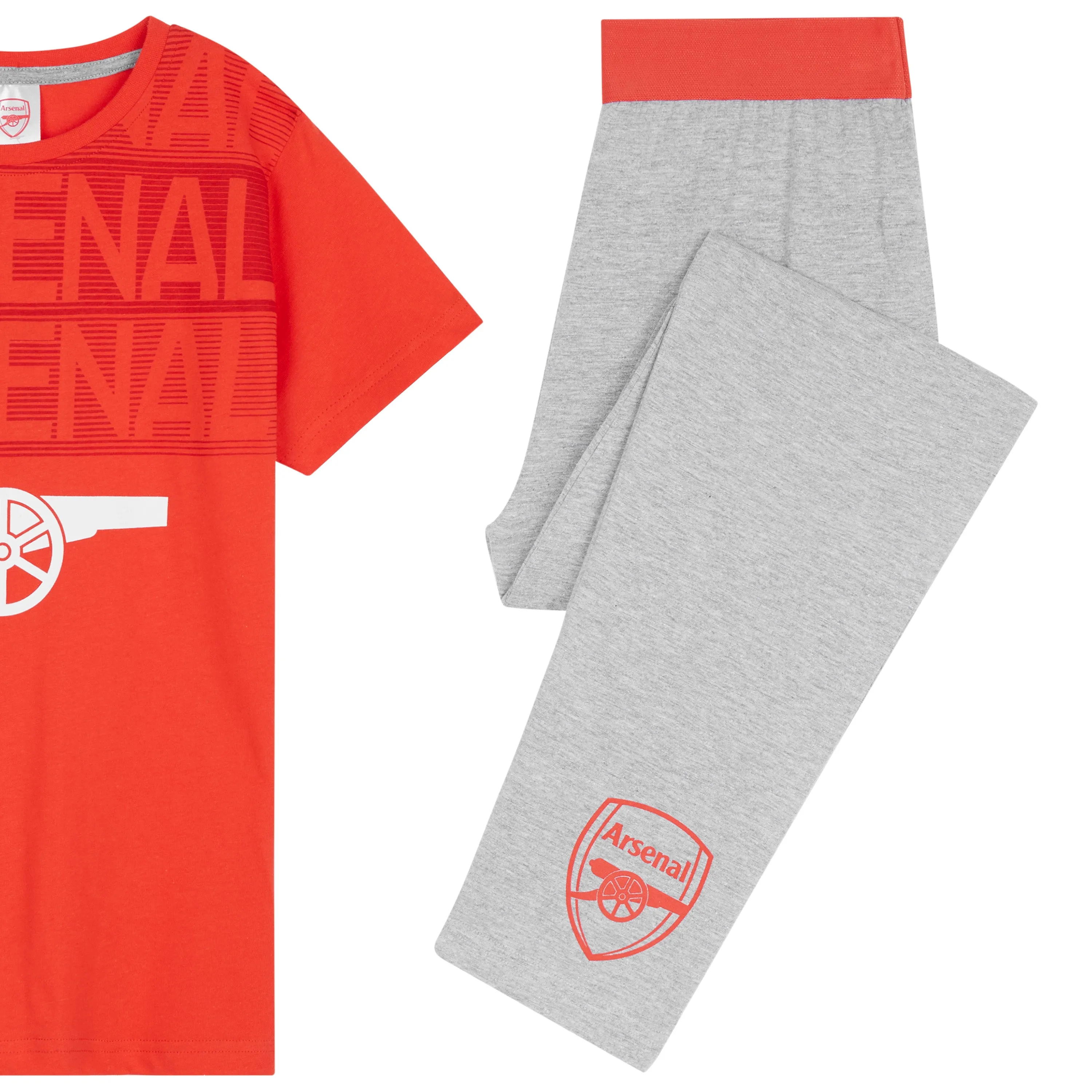 Arsenal F.C. Boys Pyjamas Set - Nightwear PJs for Kids - RED & GREY