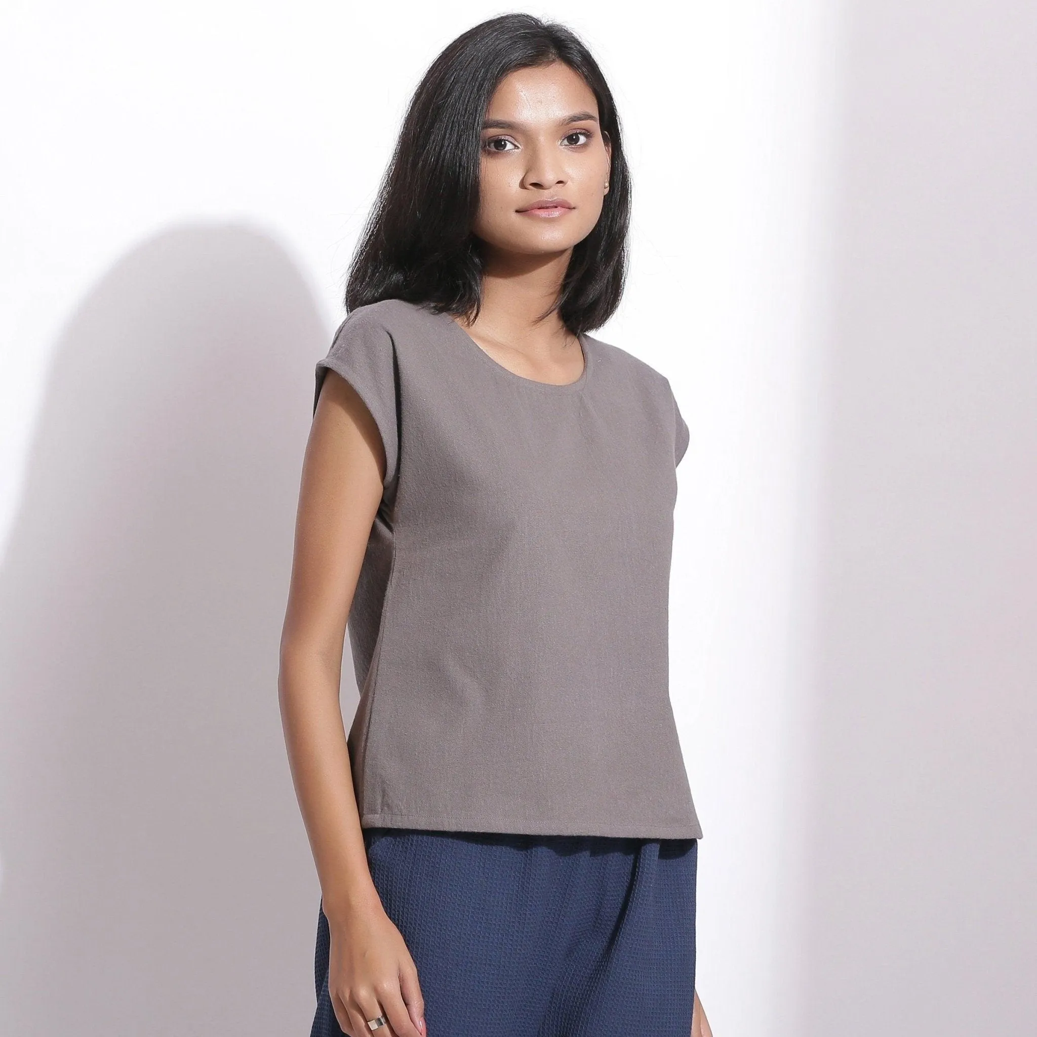 Ash Grey Warm Cotton Flannel Essential Top