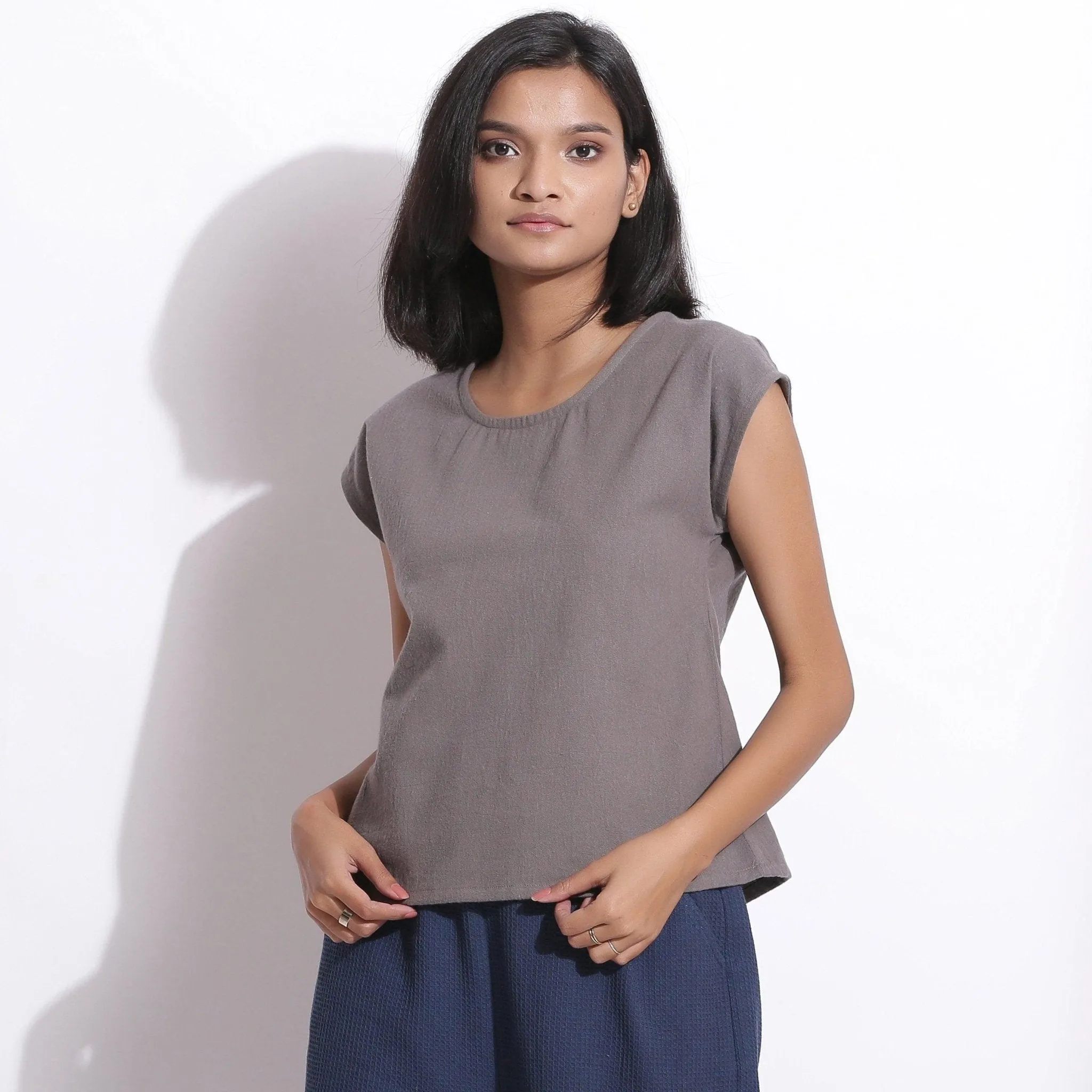 Ash Grey Warm Cotton Flannel Essential Top