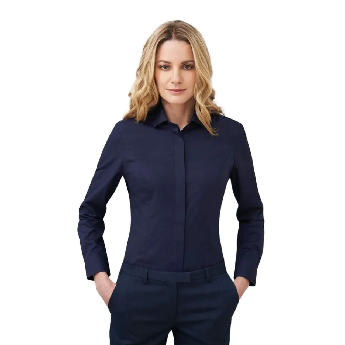 BA149-18 Brook Taverner Ladies Long Sleeve Parma Shirt Navy Size 18