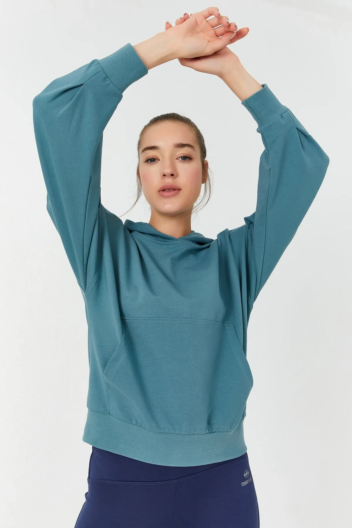 balon kol kapüşonlu kadin oversize sweatshirt - 97156