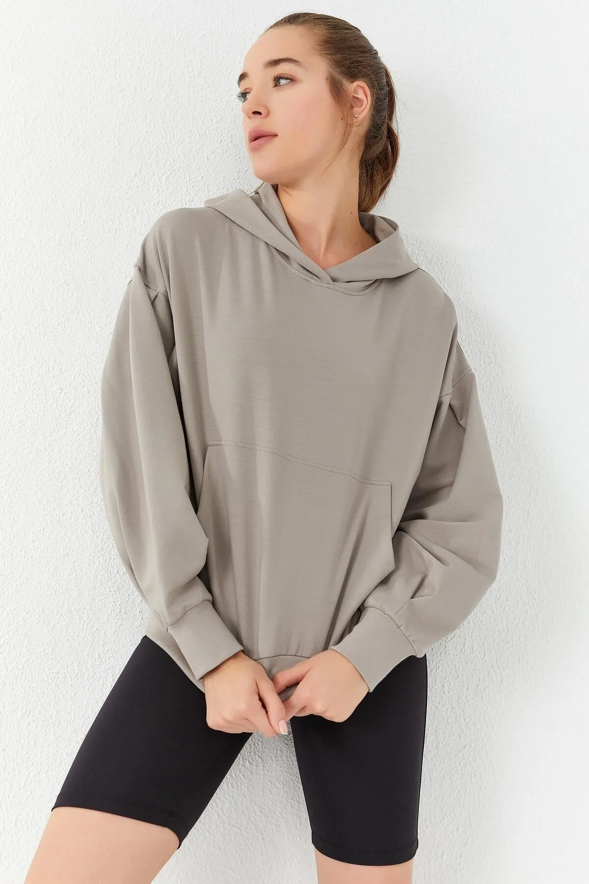 balon kol kapüşonlu kadin oversize sweatshirt - 97156