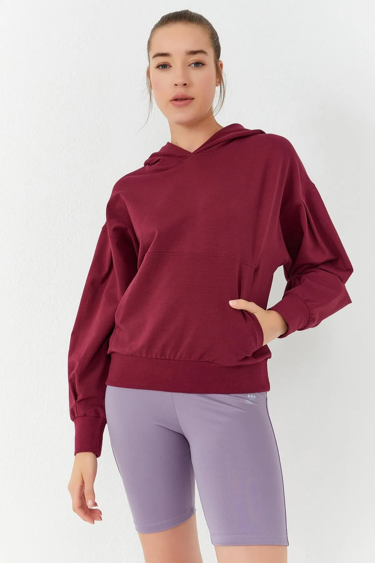 balon kol kapüşonlu kadin oversize sweatshirt - 97156