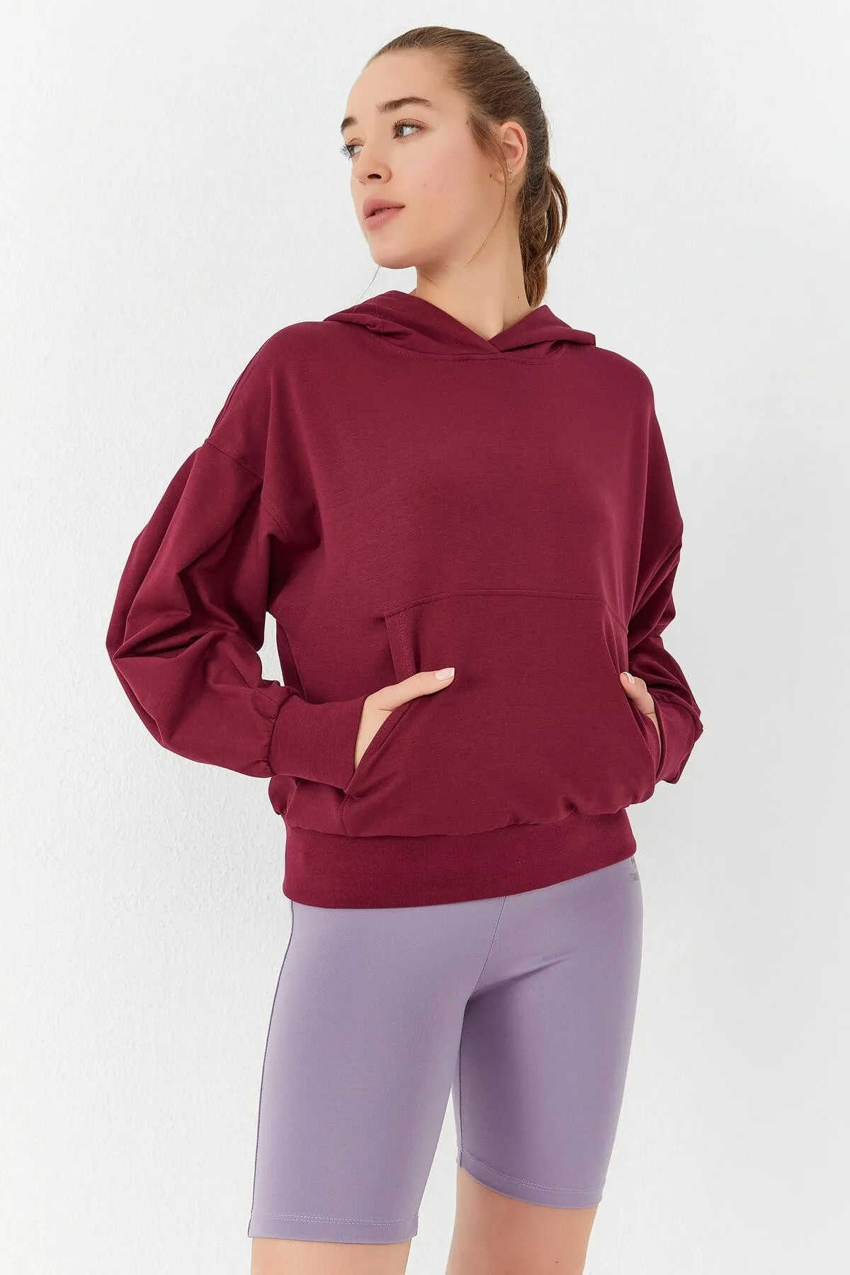 balon kol kapüşonlu kadin oversize sweatshirt - 97156