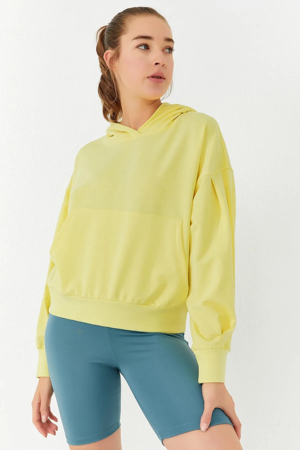 balon kol kapüşonlu kadin oversize sweatshirt - 97156