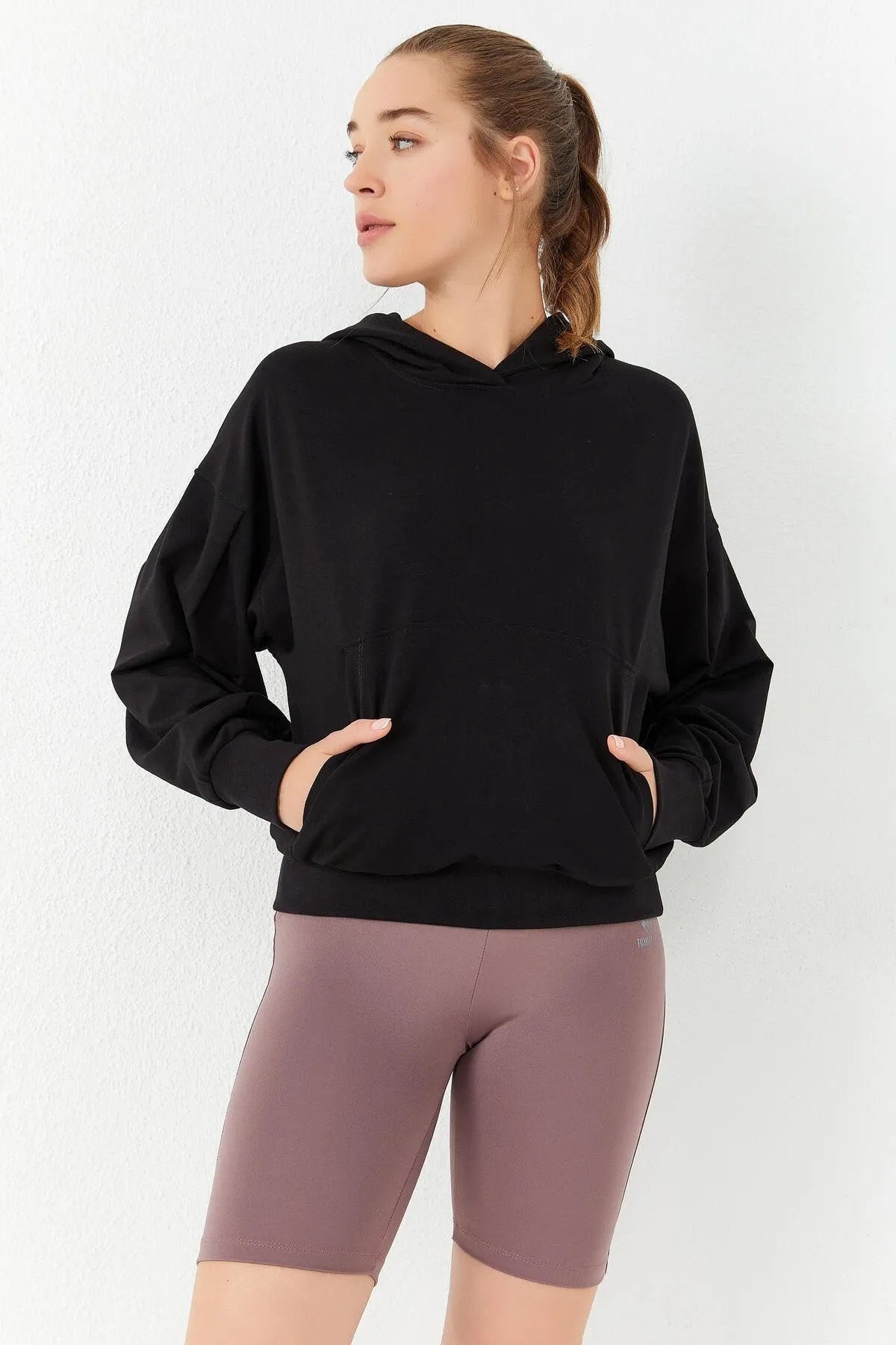 balon kol kapüşonlu kadin oversize sweatshirt - 97156