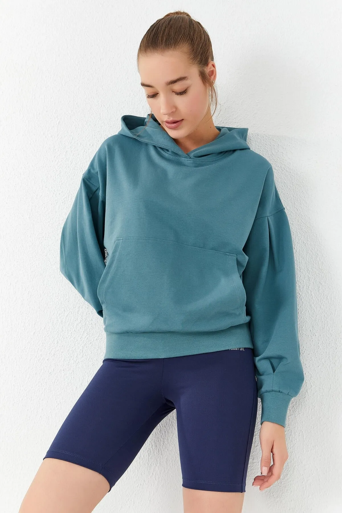 balon kol kapüşonlu kadin oversize sweatshirt - 97156