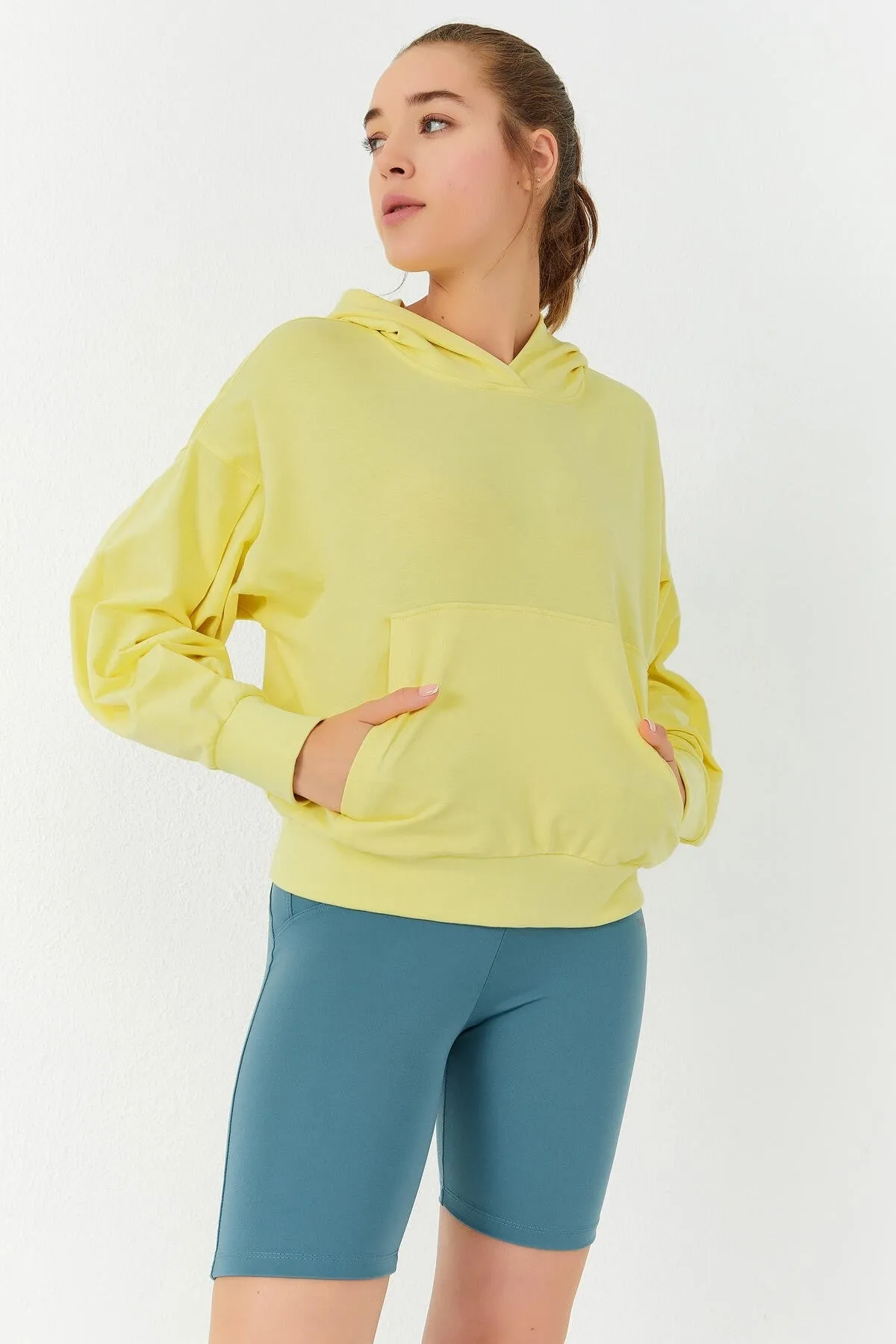 balon kol kapüşonlu kadin oversize sweatshirt - 97156