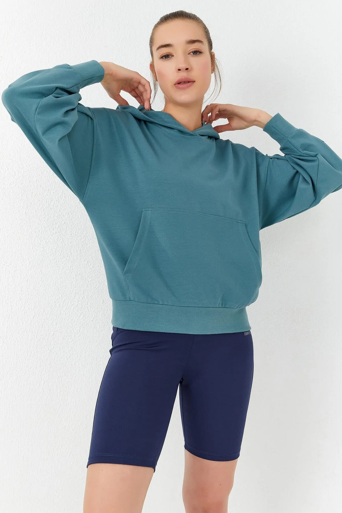 balon kol kapüşonlu kadin oversize sweatshirt - 97156