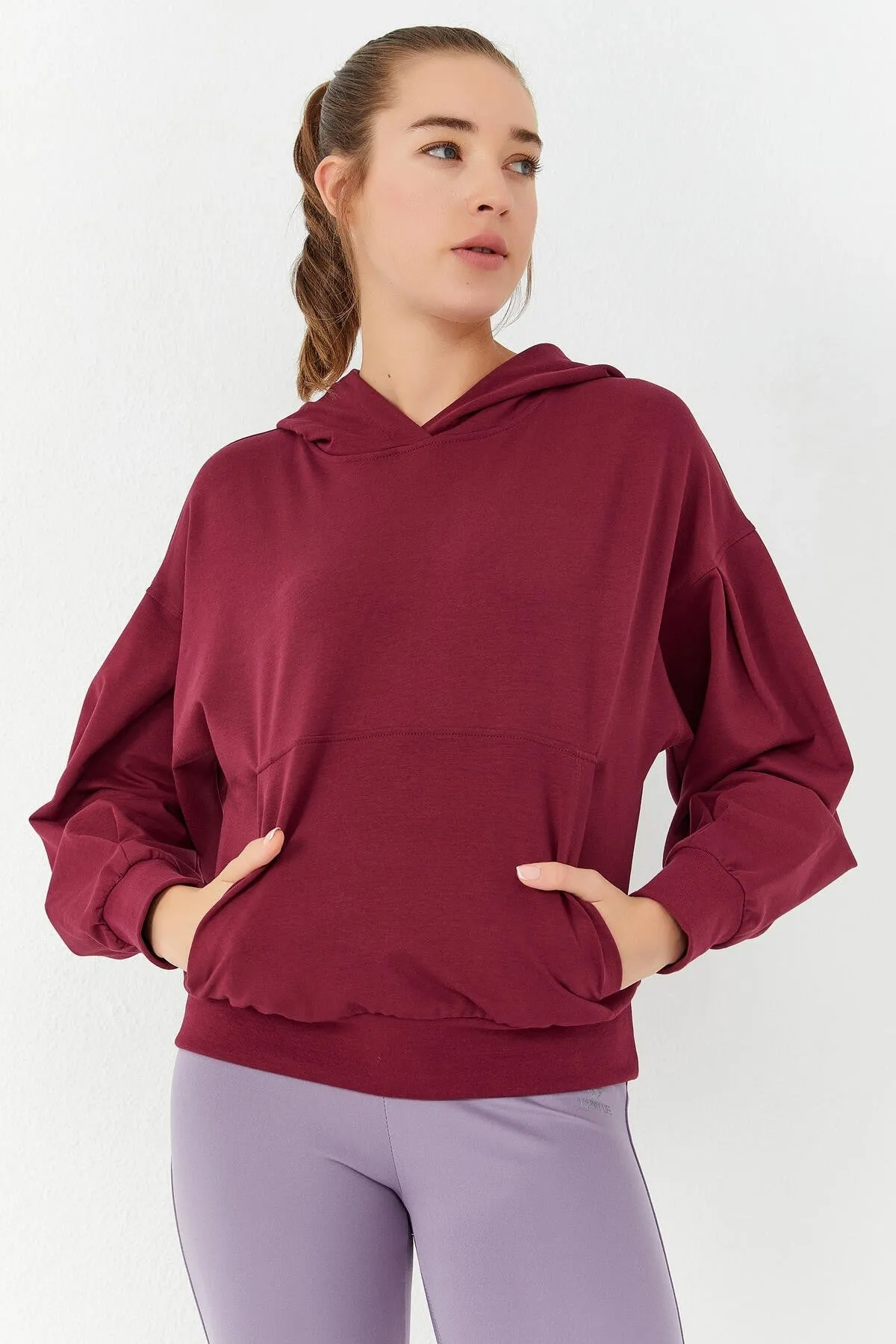 balon kol kapüşonlu kadin oversize sweatshirt - 97156