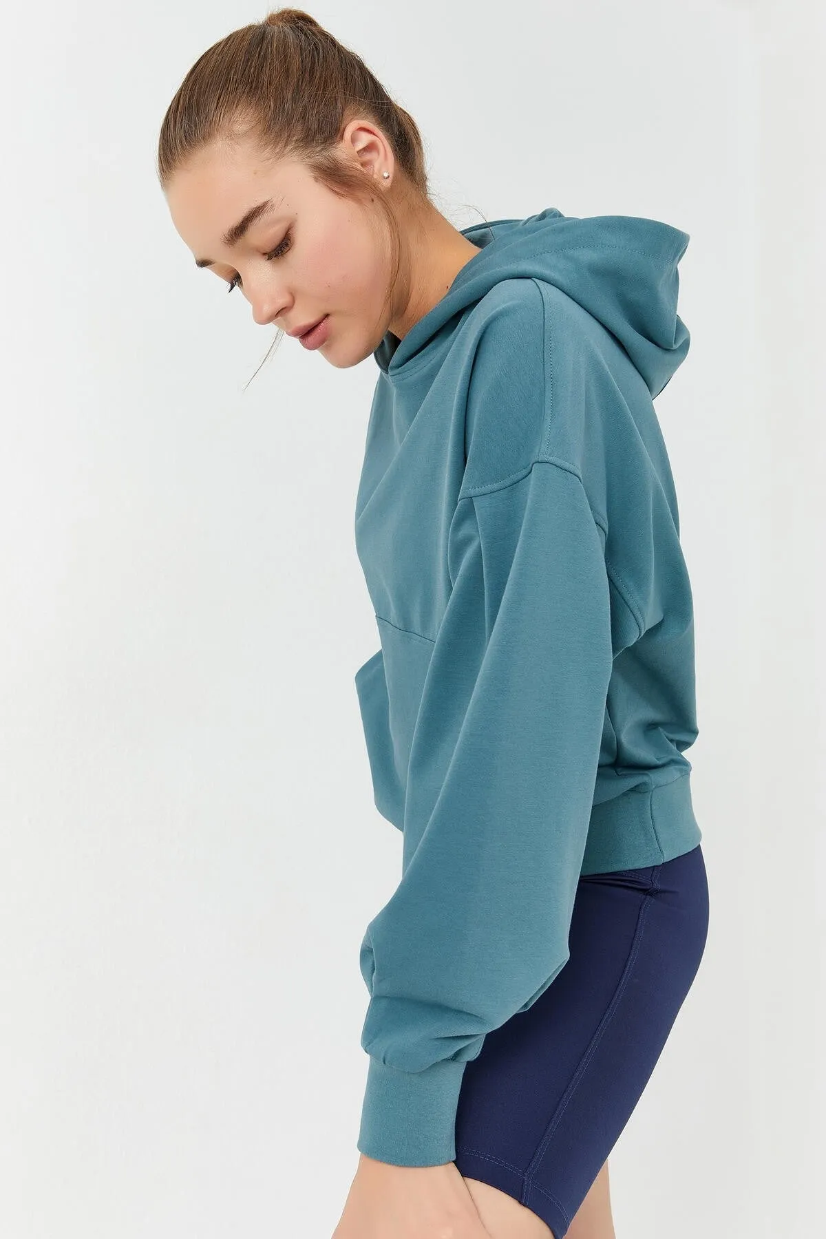 balon kol kapüşonlu kadin oversize sweatshirt - 97156