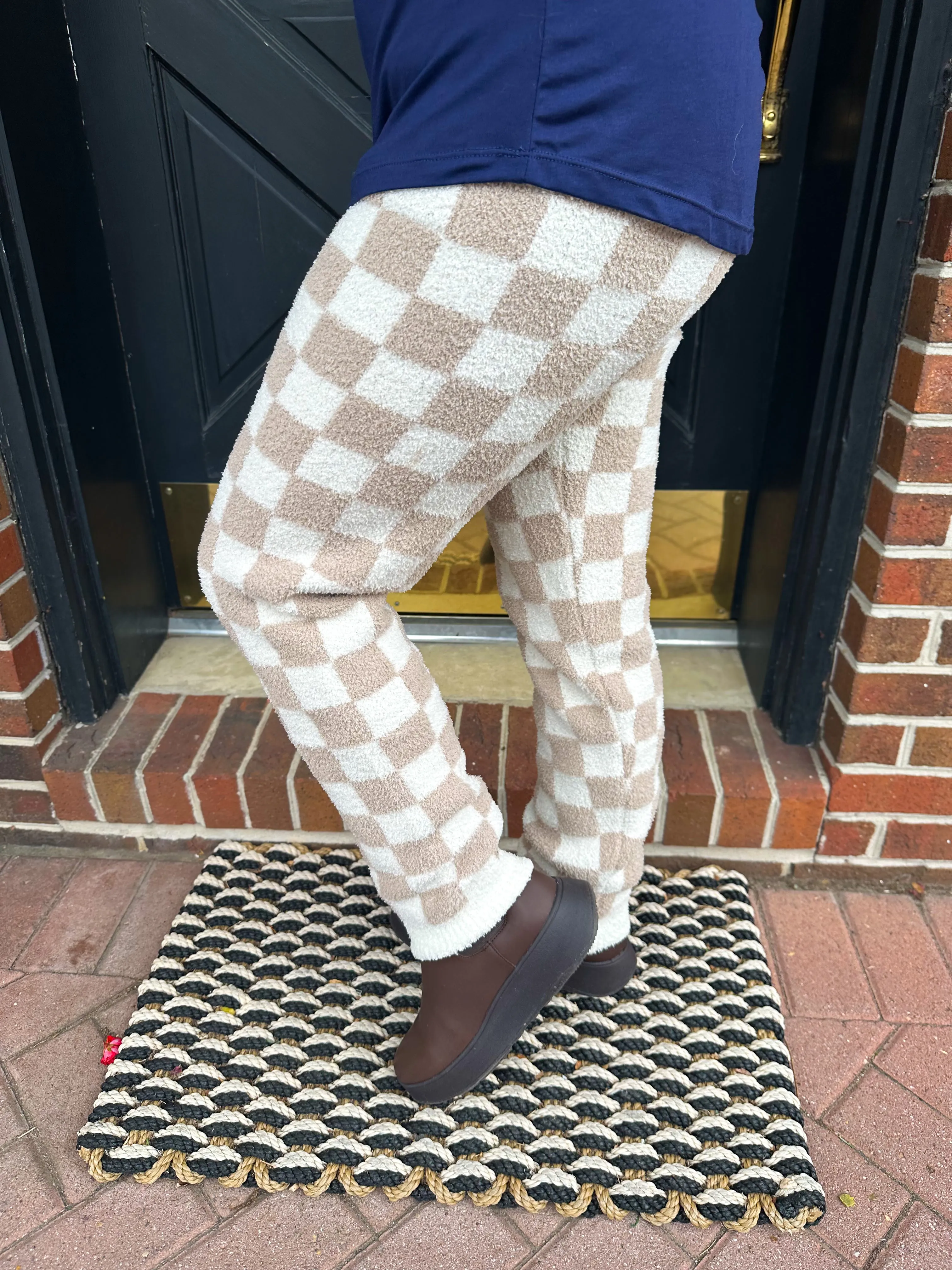 Beige Checkered Luxury Pajama Bottoms