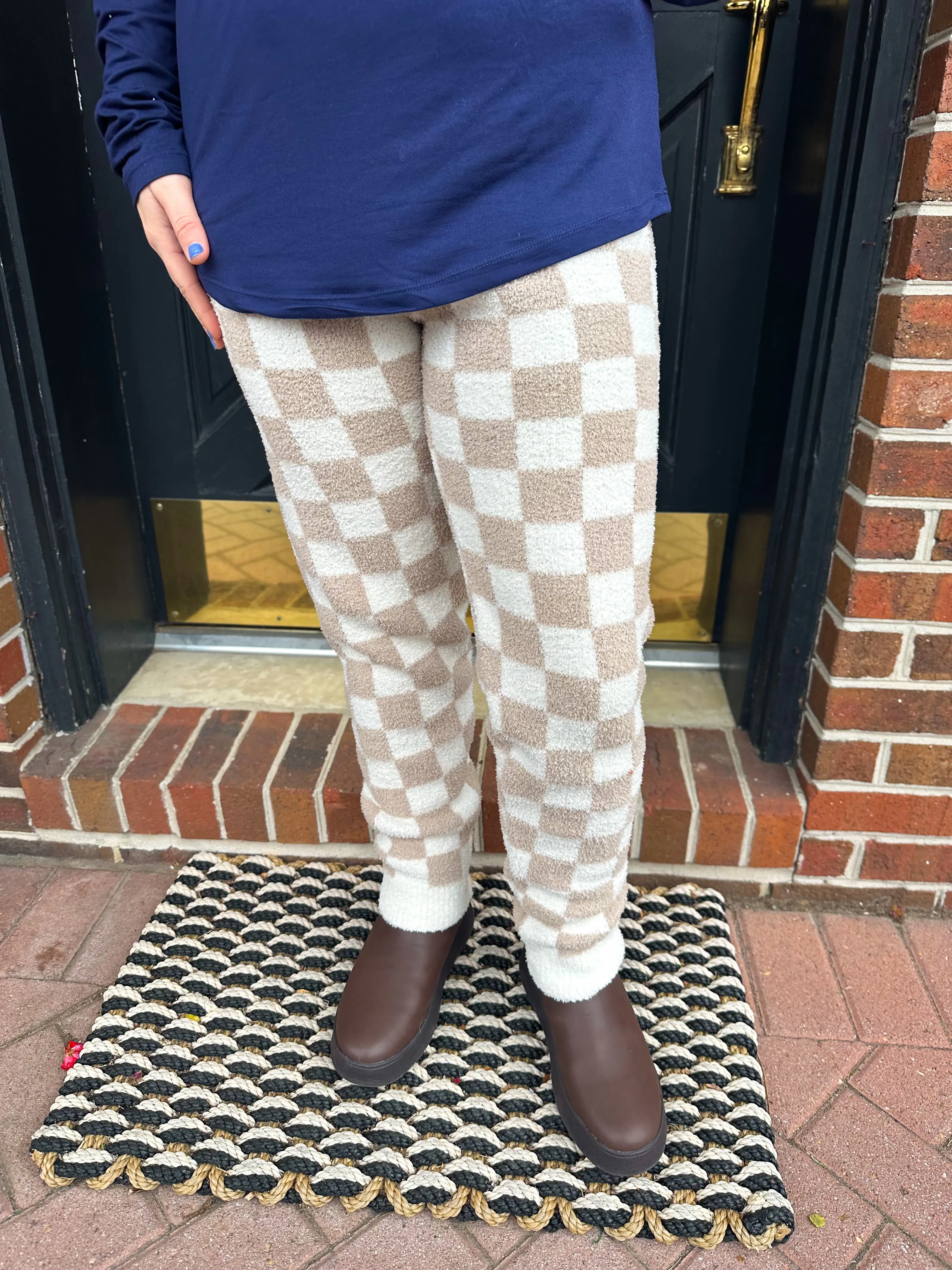 Beige Checkered Luxury Pajama Bottoms