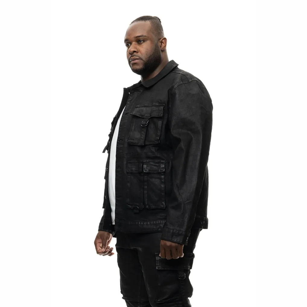 Big and Tall Overspray Utility Jean Jacket - Polished Black