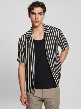 Black Panama Stripe Knit Shirt