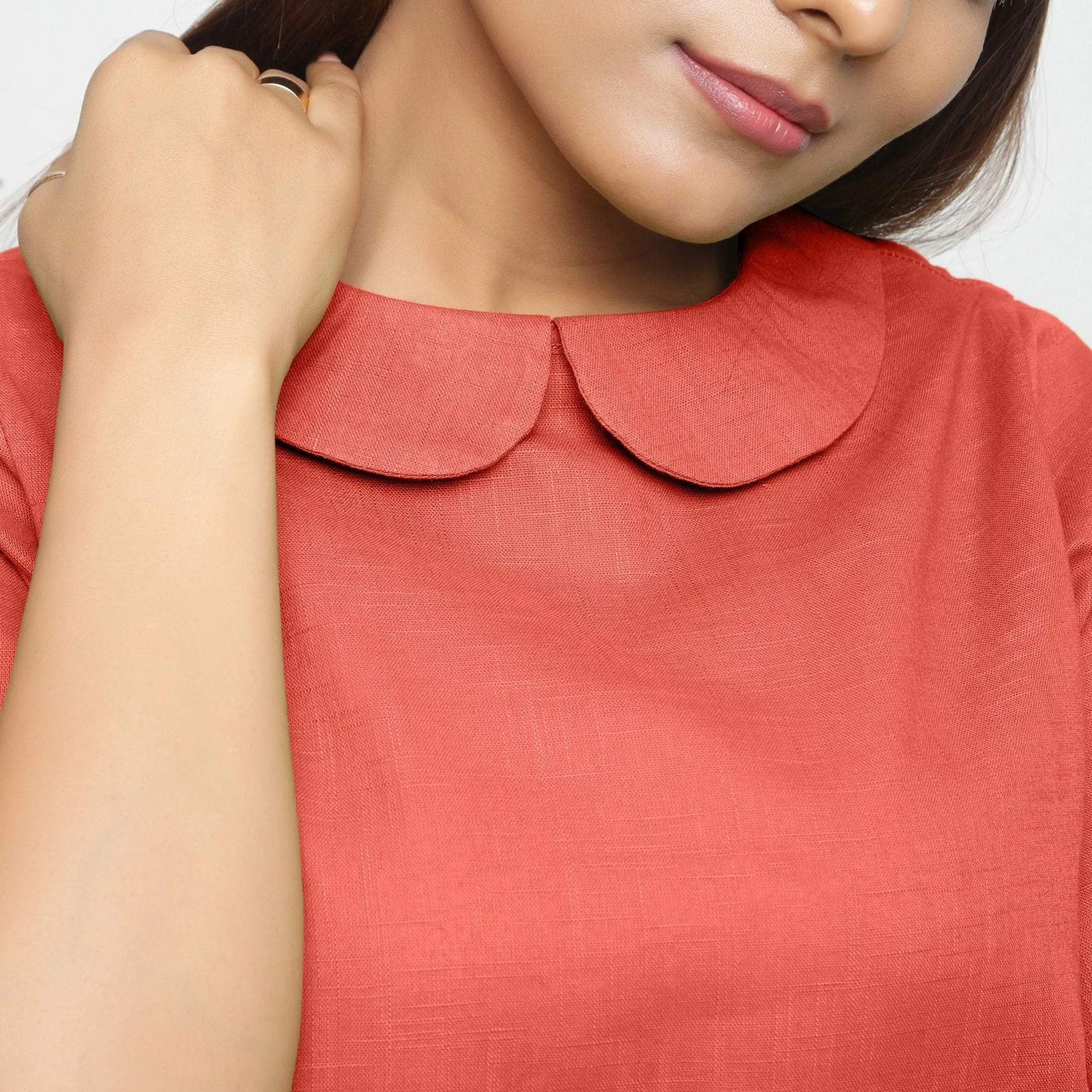 Brick Red Cotton Essential Peter Pan Collar Top