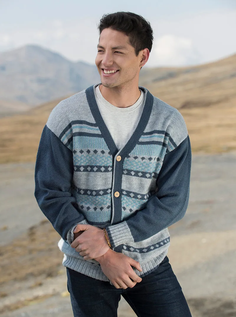 Buttoned Blue Alpaca Cardigan for Men