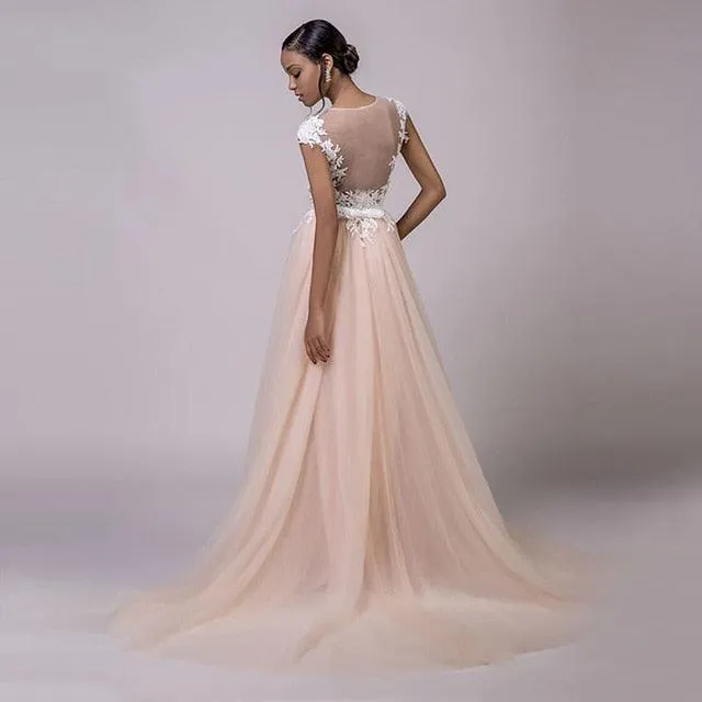 Cap-sleeves Romantic Evening Dress