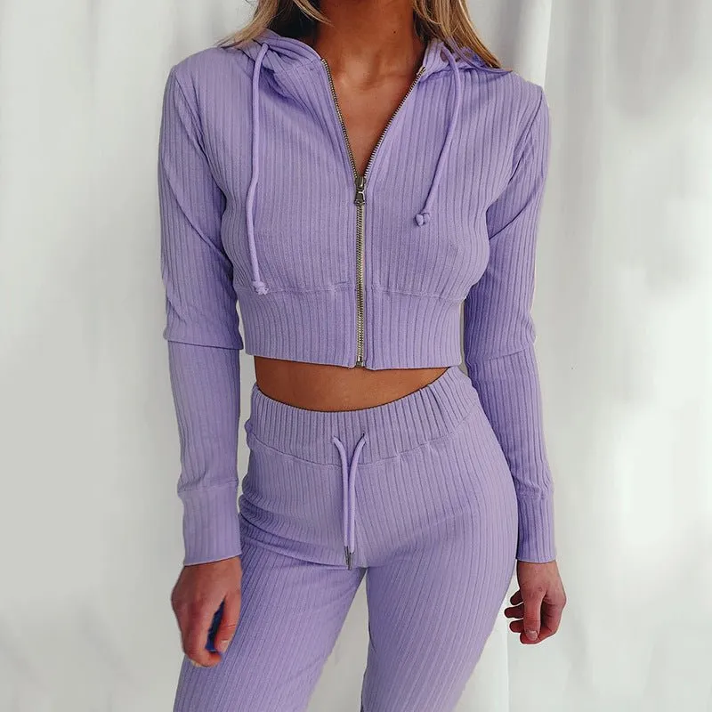 Casual Two Piece Cropped Top and Pants Set