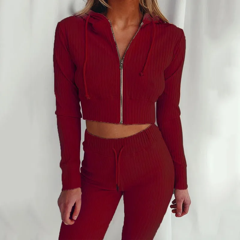 Casual Two Piece Cropped Top and Pants Set