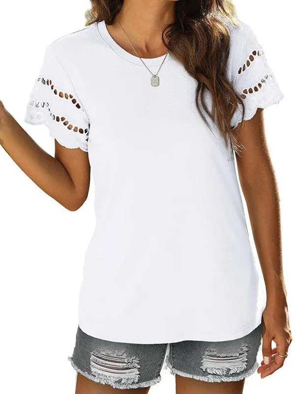 Chic Lace-Detail Herringbone Knit Top for Women