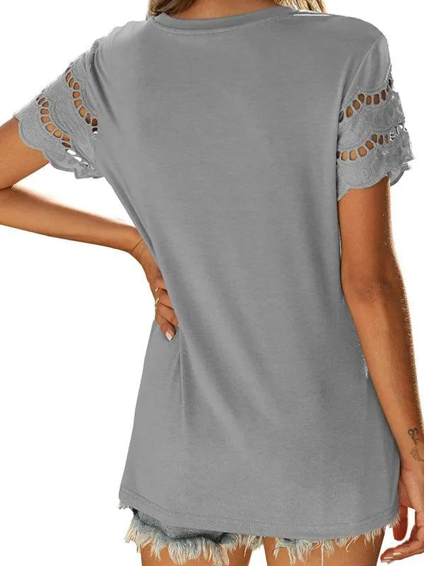 Chic Lace-Detail Herringbone Knit Top for Women