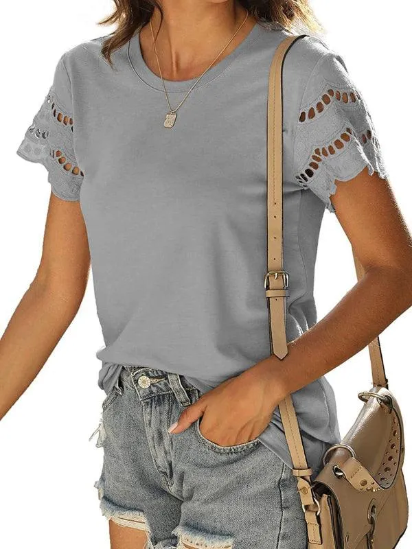 Chic Lace-Detail Herringbone Knit Top for Women