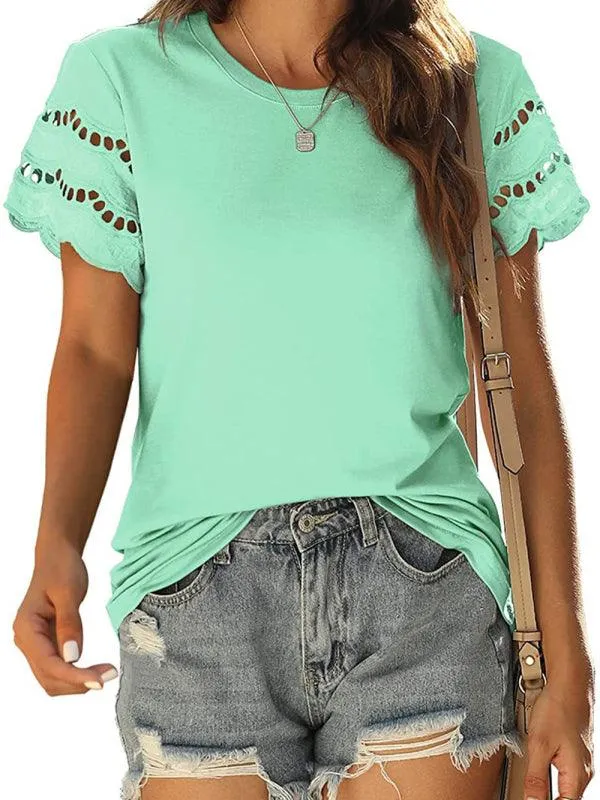 Chic Lace-Detail Herringbone Knit Top for Women