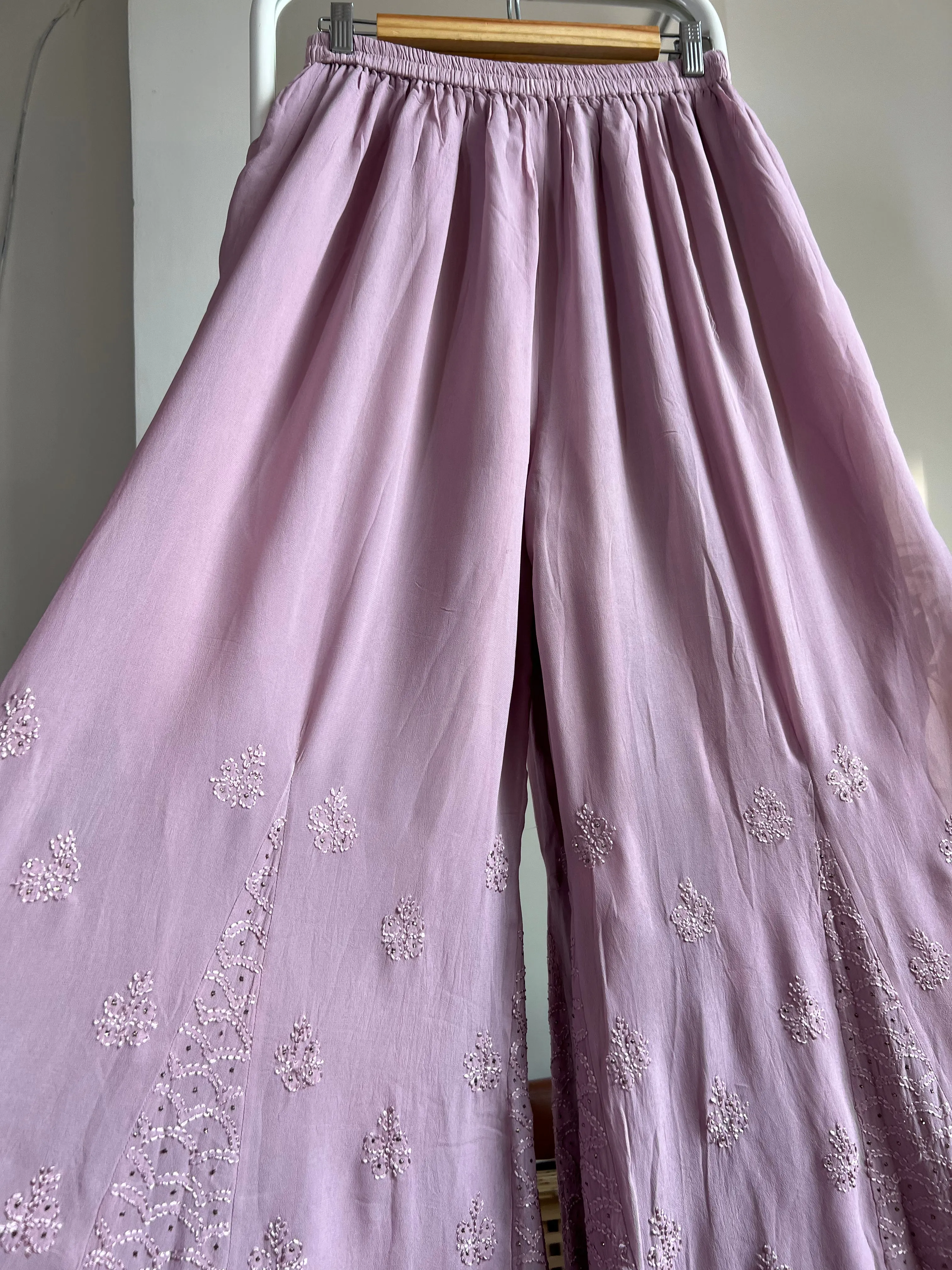 Chikankari Plazzo with mukaish - Flare - Onion Pink