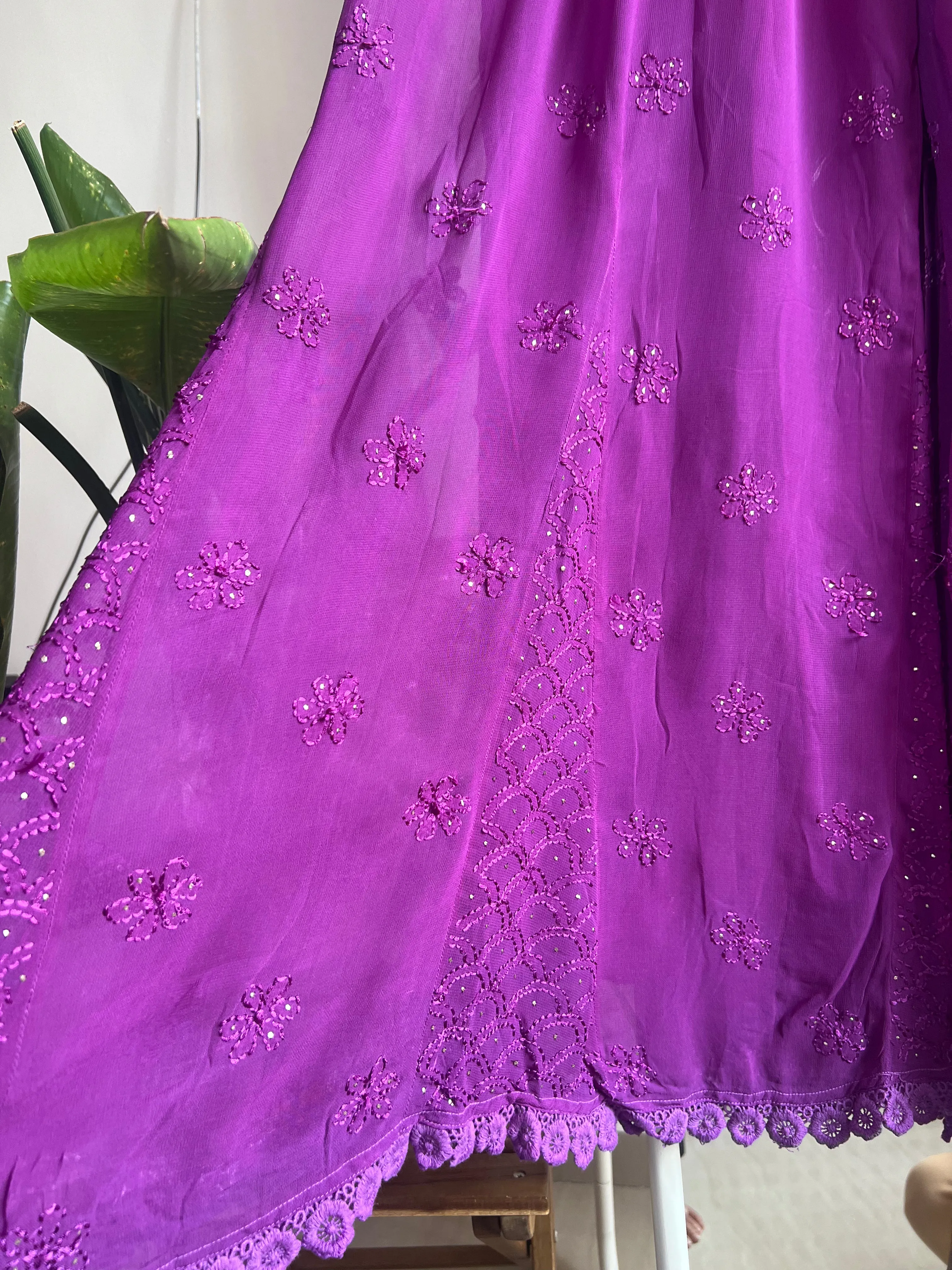 Chikankari Plazzo with mukaish - Flare -  Purple