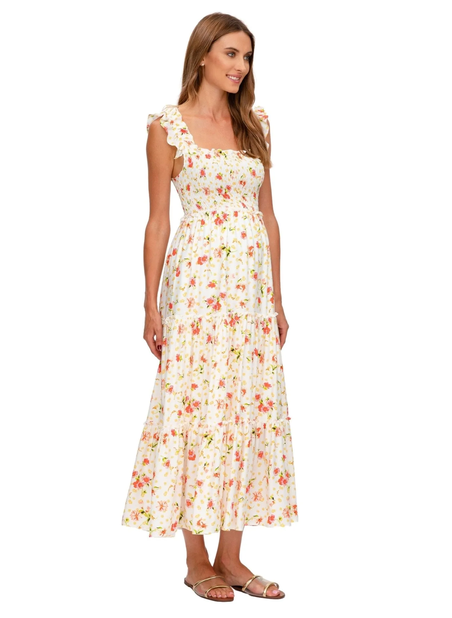 Chloe Long Maternity Dress - Romantic Garden