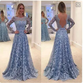 Clearance Charming Lace Patchwork Backless Long Sleeve Long Party Wedding Dress