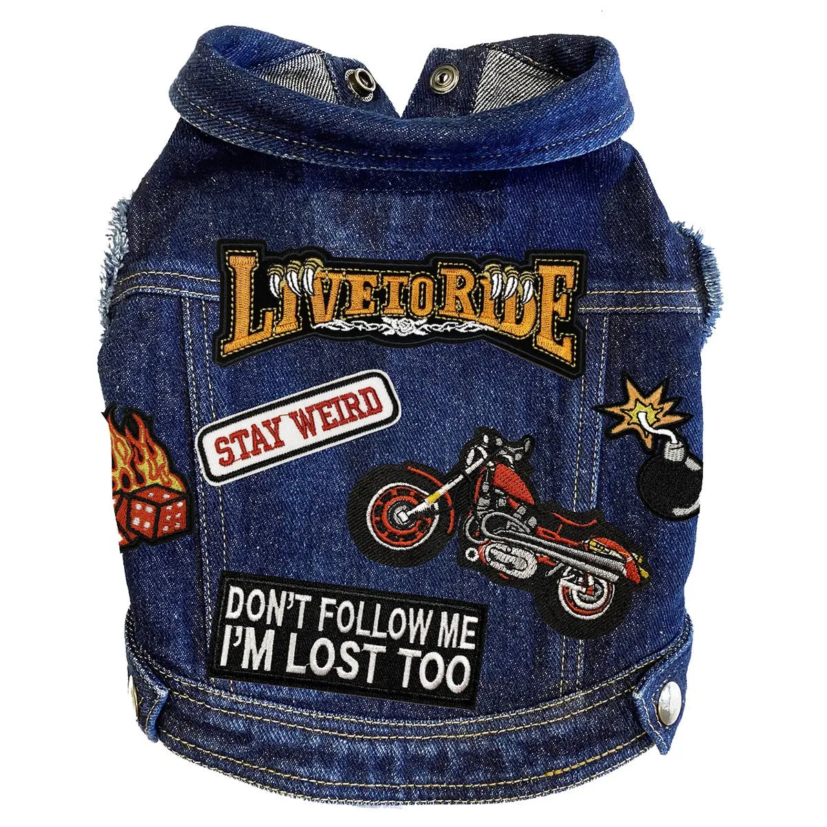 Custom Live To Ride Denim Dog Jacket