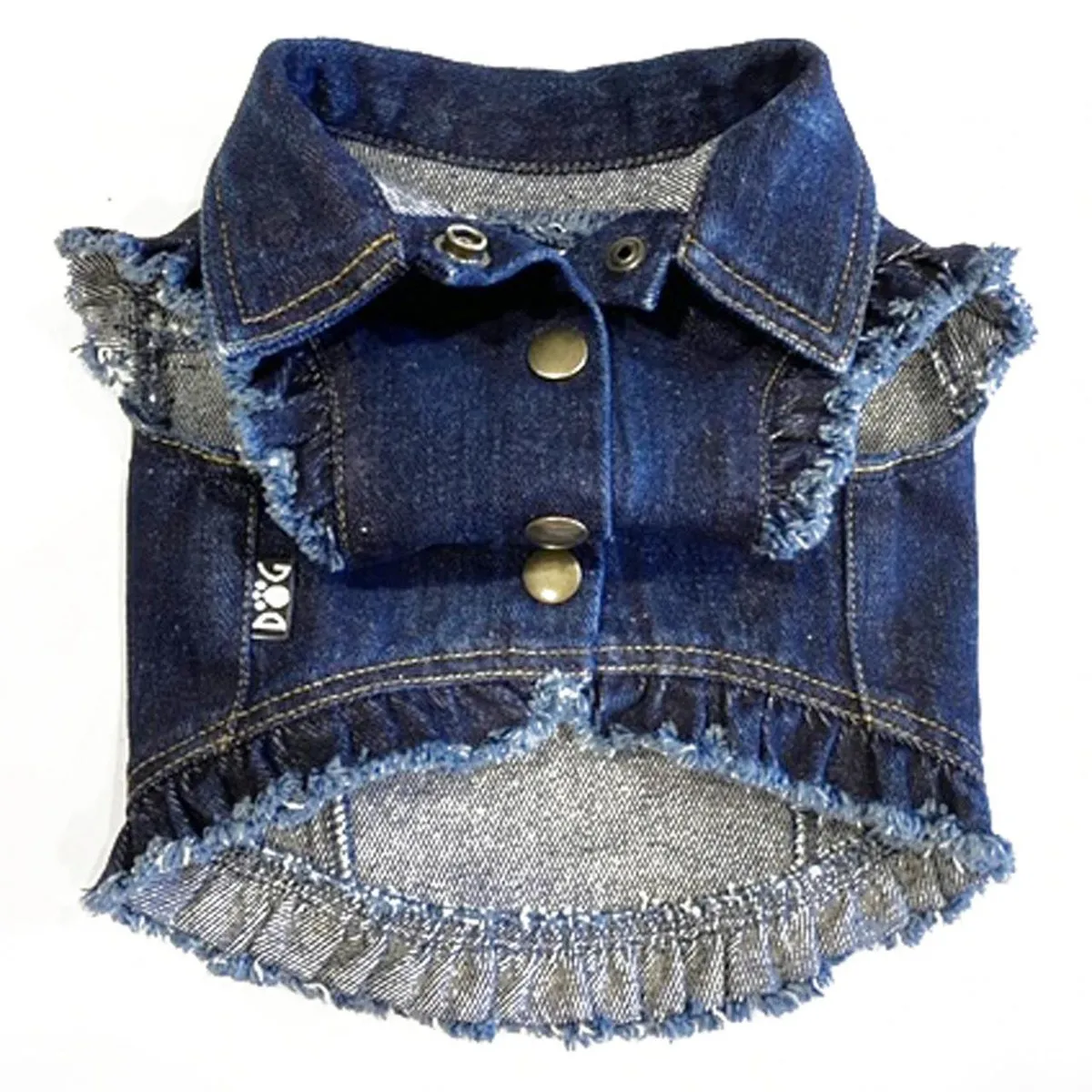 Custom Paris Fashion Denim Dog Jacket With Ruffles