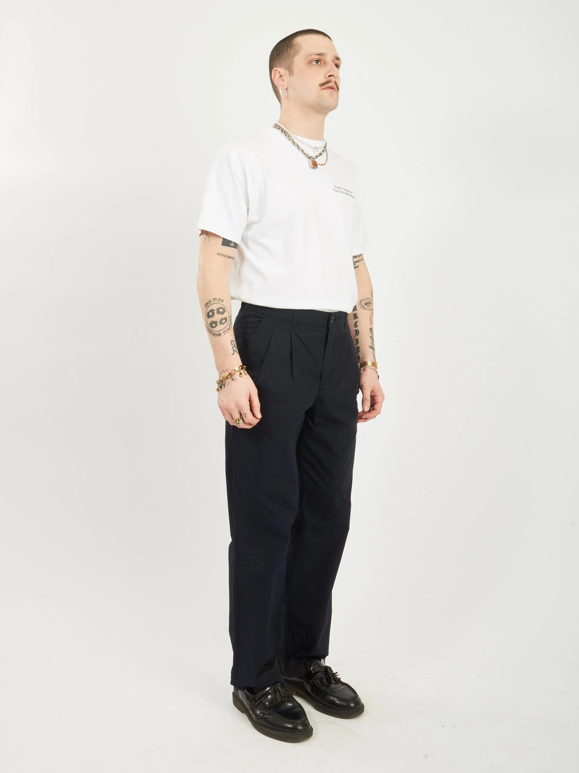 Dark Navy Benn Relaxed Typewriter Pleated Trouser