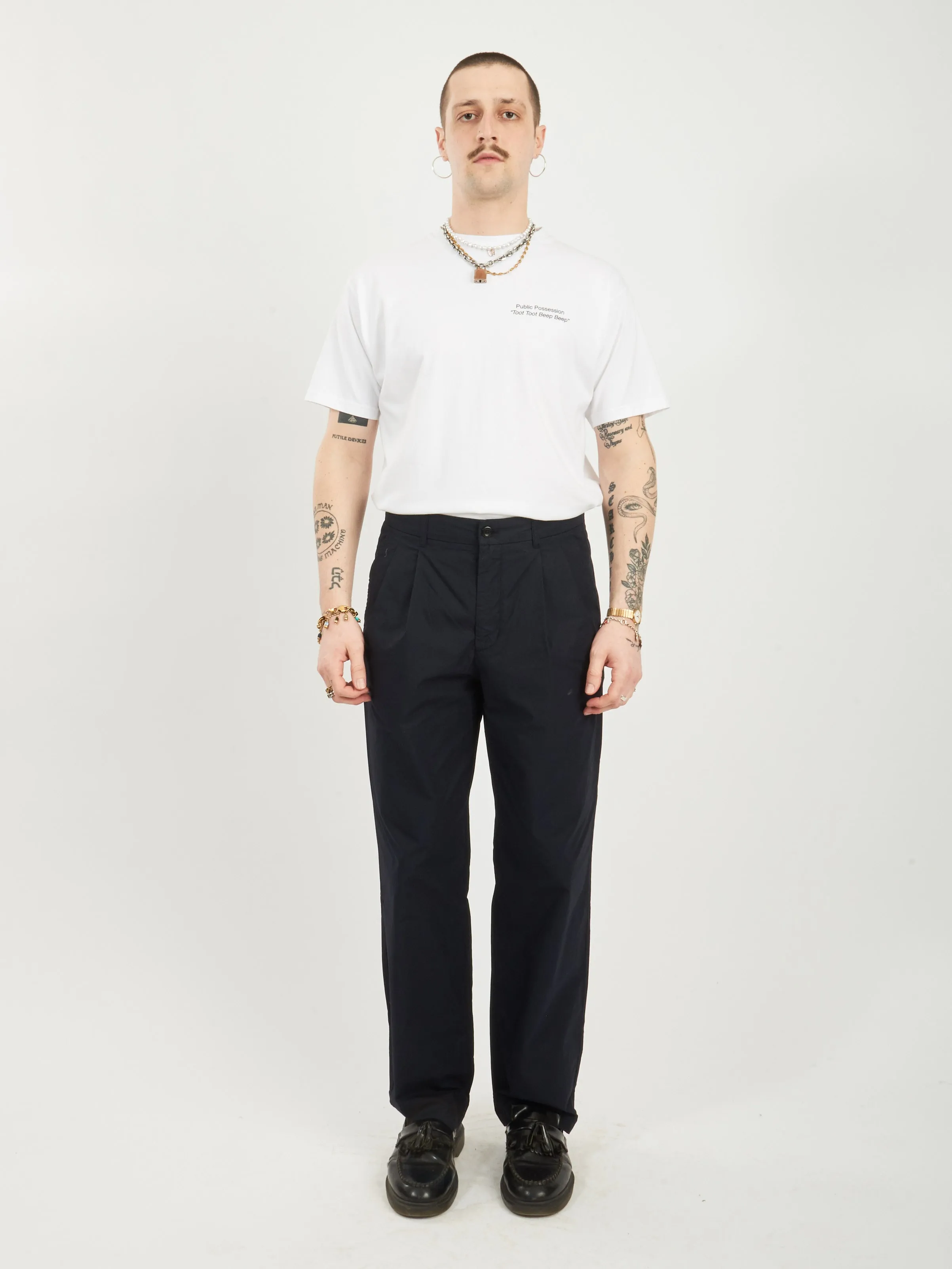 Dark Navy Benn Relaxed Typewriter Pleated Trouser