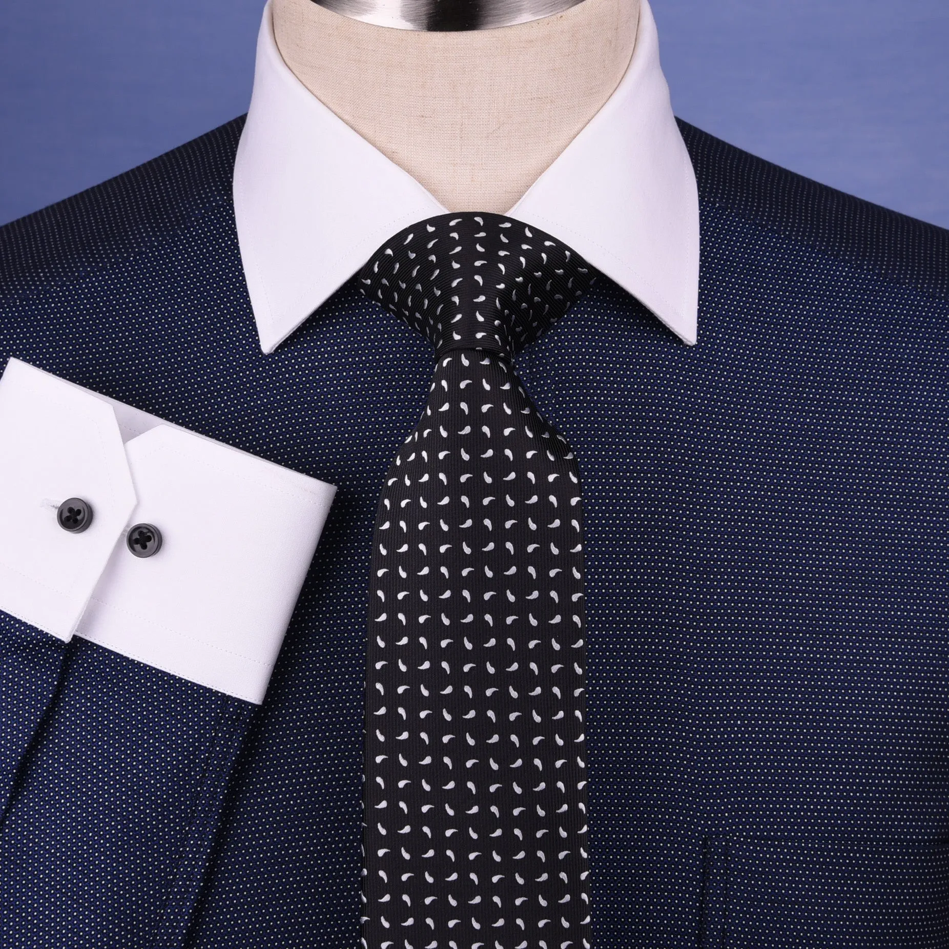 Dark Navy DOT With White Contrast Collar & Cuff For Formal Business Dress Shirt Professional Formal Dress Shirt