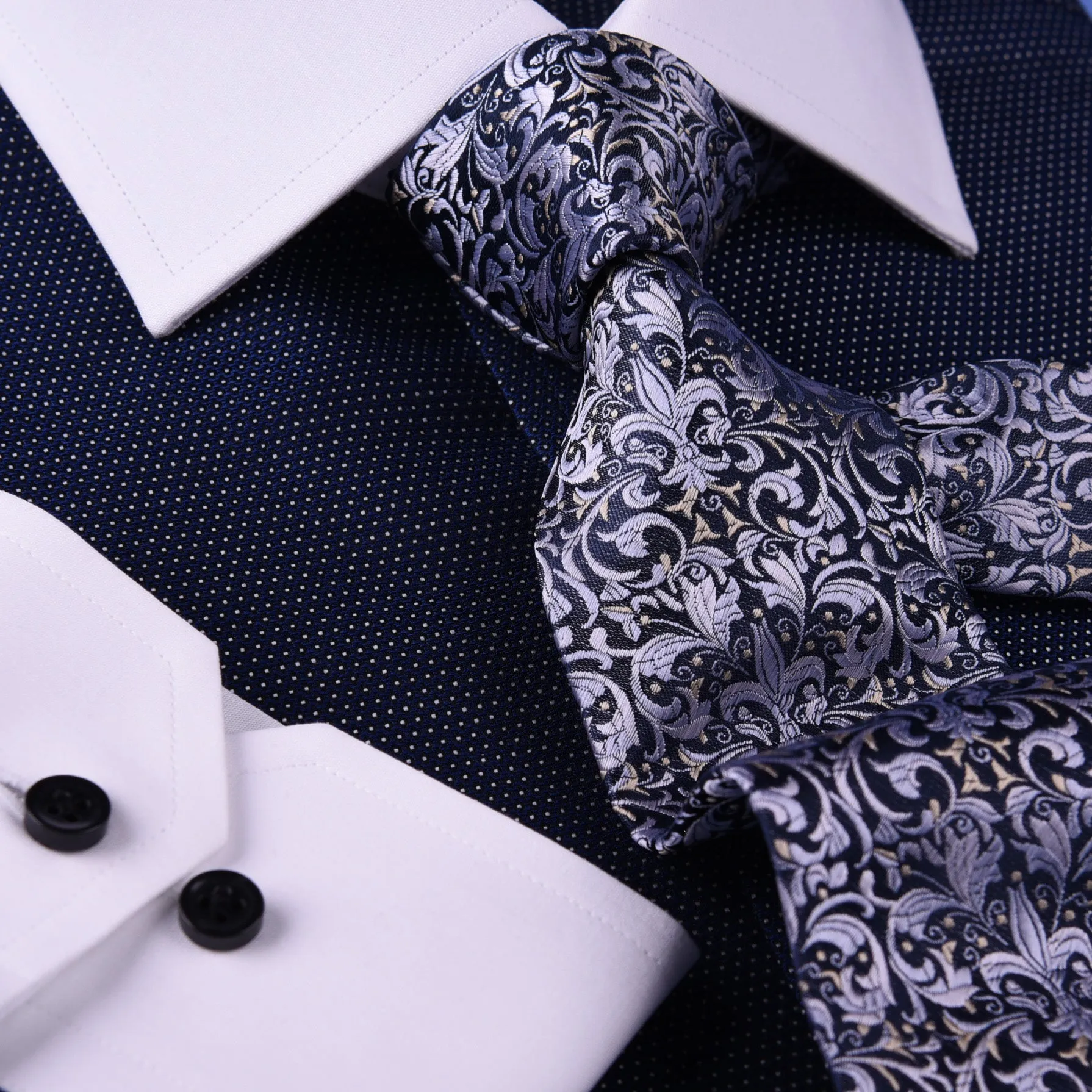 Dark Navy DOT With White Contrast Collar & Cuff For Formal Business Dress Shirt Professional Formal Dress Shirt