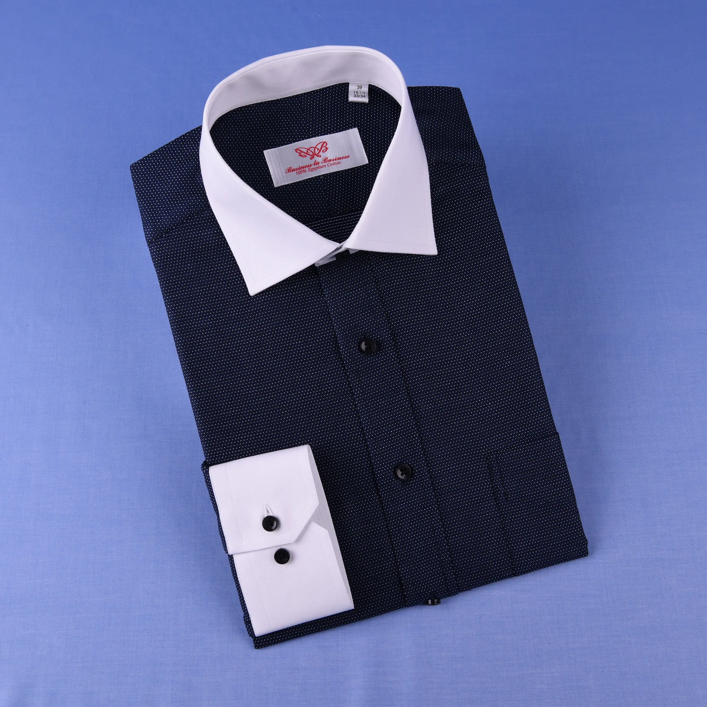 Dark Navy DOT With White Contrast Collar & Cuff For Formal Business Dress Shirt Professional Formal Dress Shirt