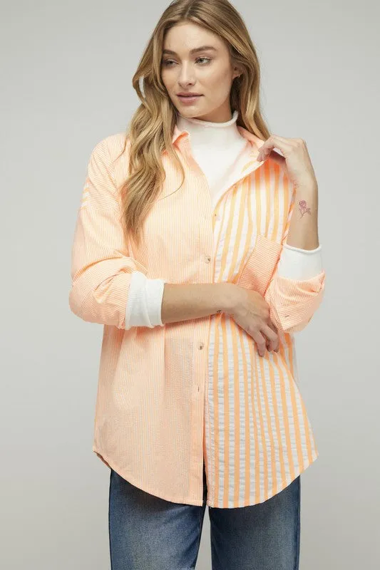 Davi & Dani Stripe Button Down Long Sleeve Shirt