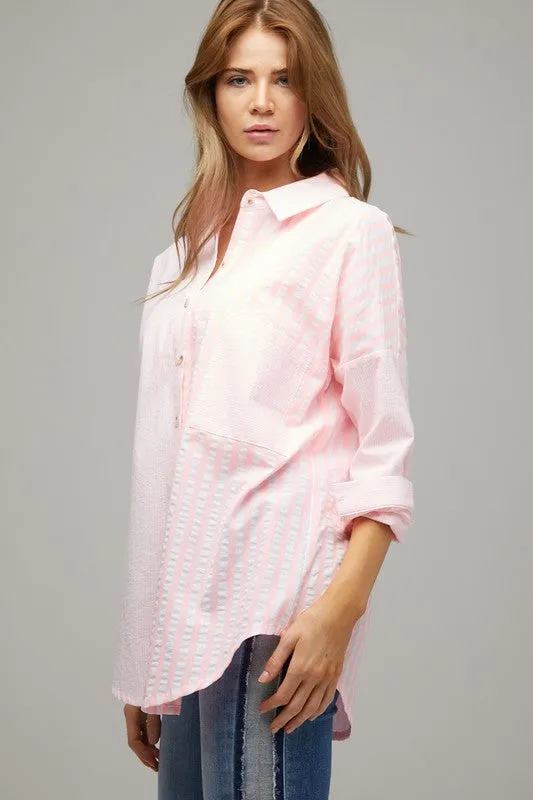 Davi & Dani Stripe Button Down Long Sleeve Shirt