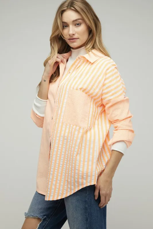 Davi & Dani Stripe Button Down Long Sleeve Shirt