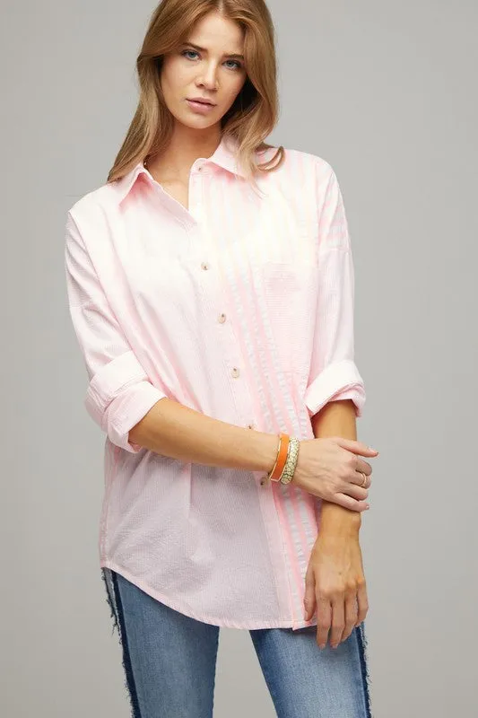 Davi & Dani Stripe Button Down Long Sleeve Shirt