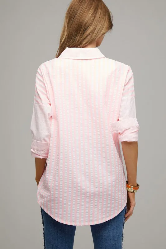 Davi & Dani Stripe Button Down Long Sleeve Shirt