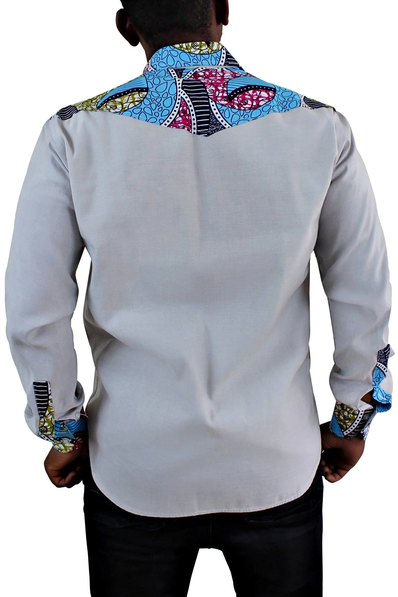 Delu African Print Men's Shirt - Beige / Blue