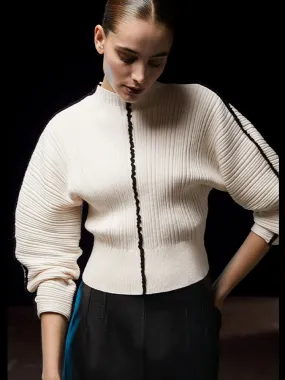 Elegant Contrast Stitching Knitted Pullover Women Casual O-neck Long Sleeves Warm Sweater