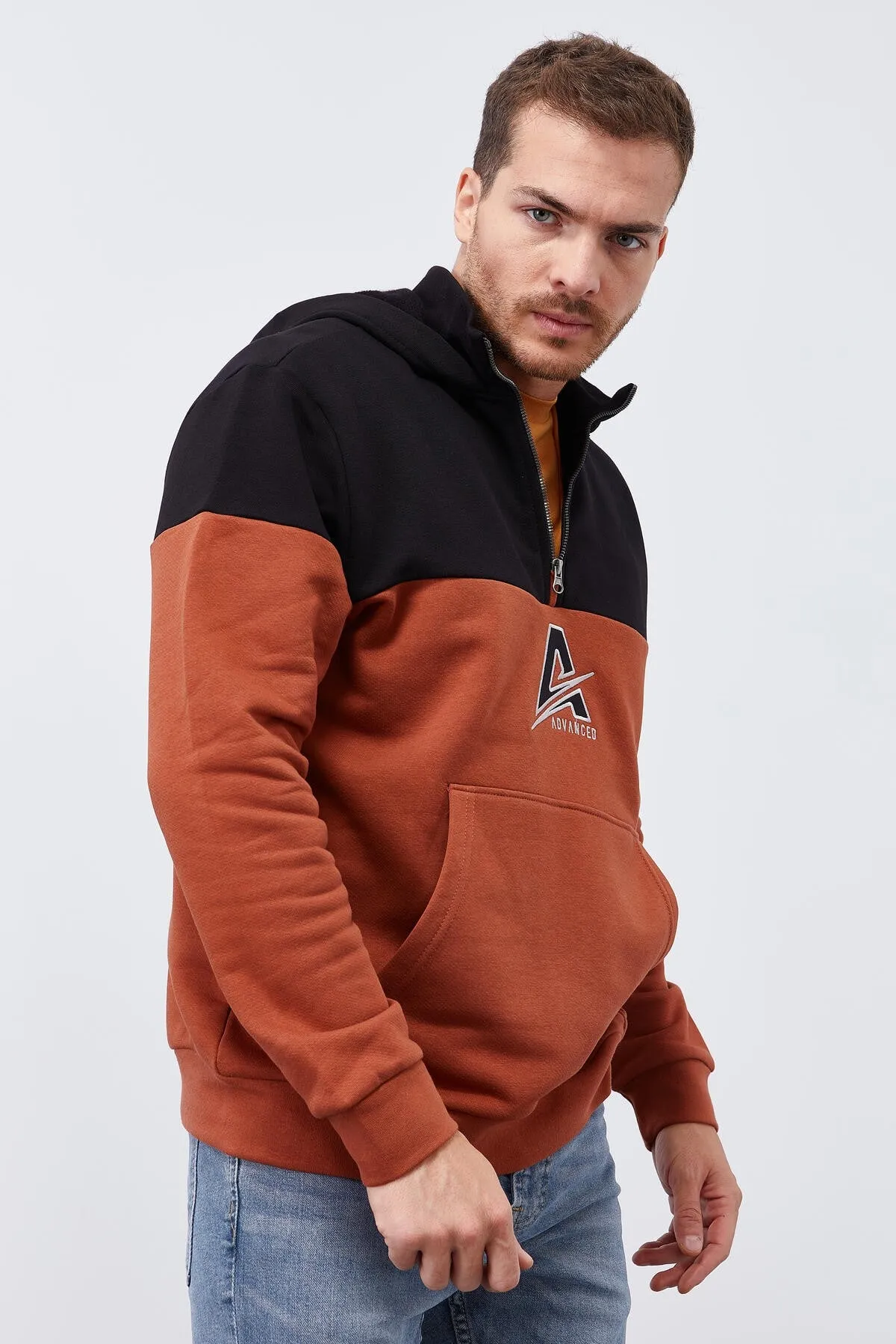 erkek yarim fermuar standart kalip kapüşonlu sweatshirt - 88033