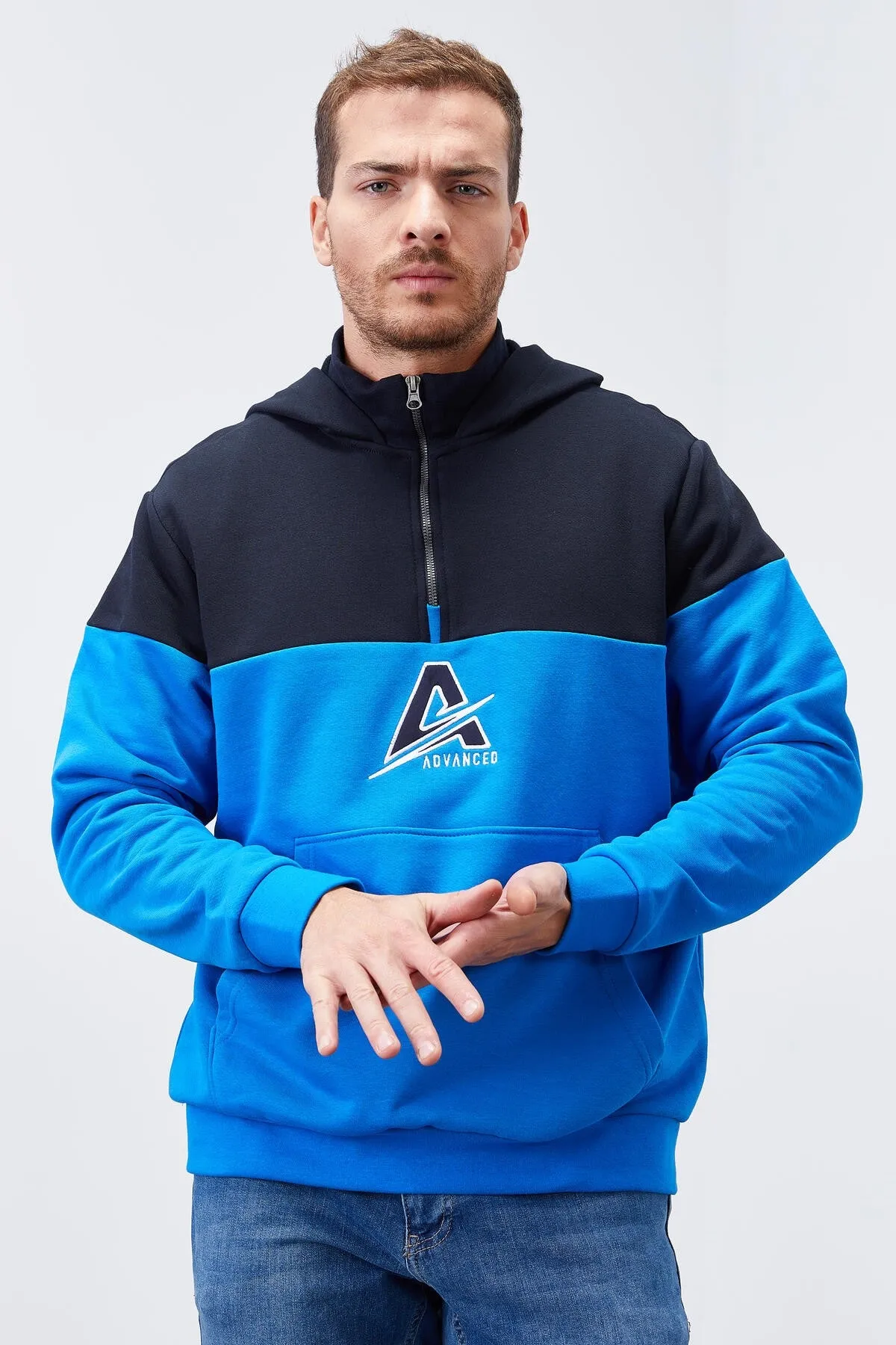 erkek yarim fermuar standart kalip kapüşonlu sweatshirt - 88033